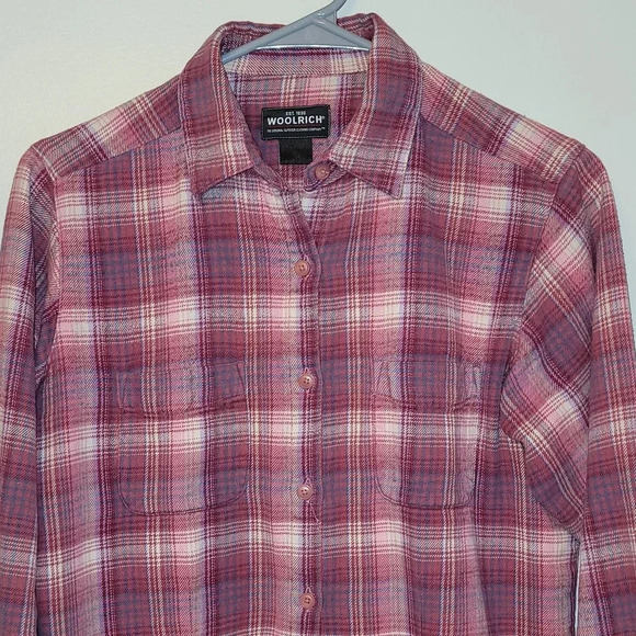 Women's size small Woolrich Pink Flannel button down shirt 100% cotton LOT C10 - Picture 3 of 11